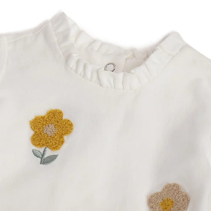 Girls White Floral Printed T-shirt