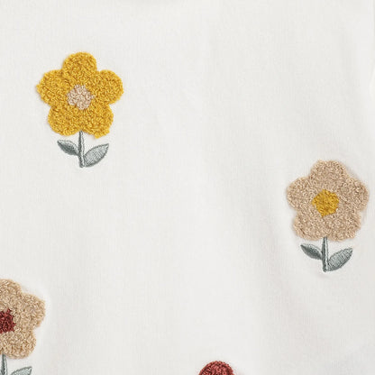 Girls White Floral Printed T-shirt