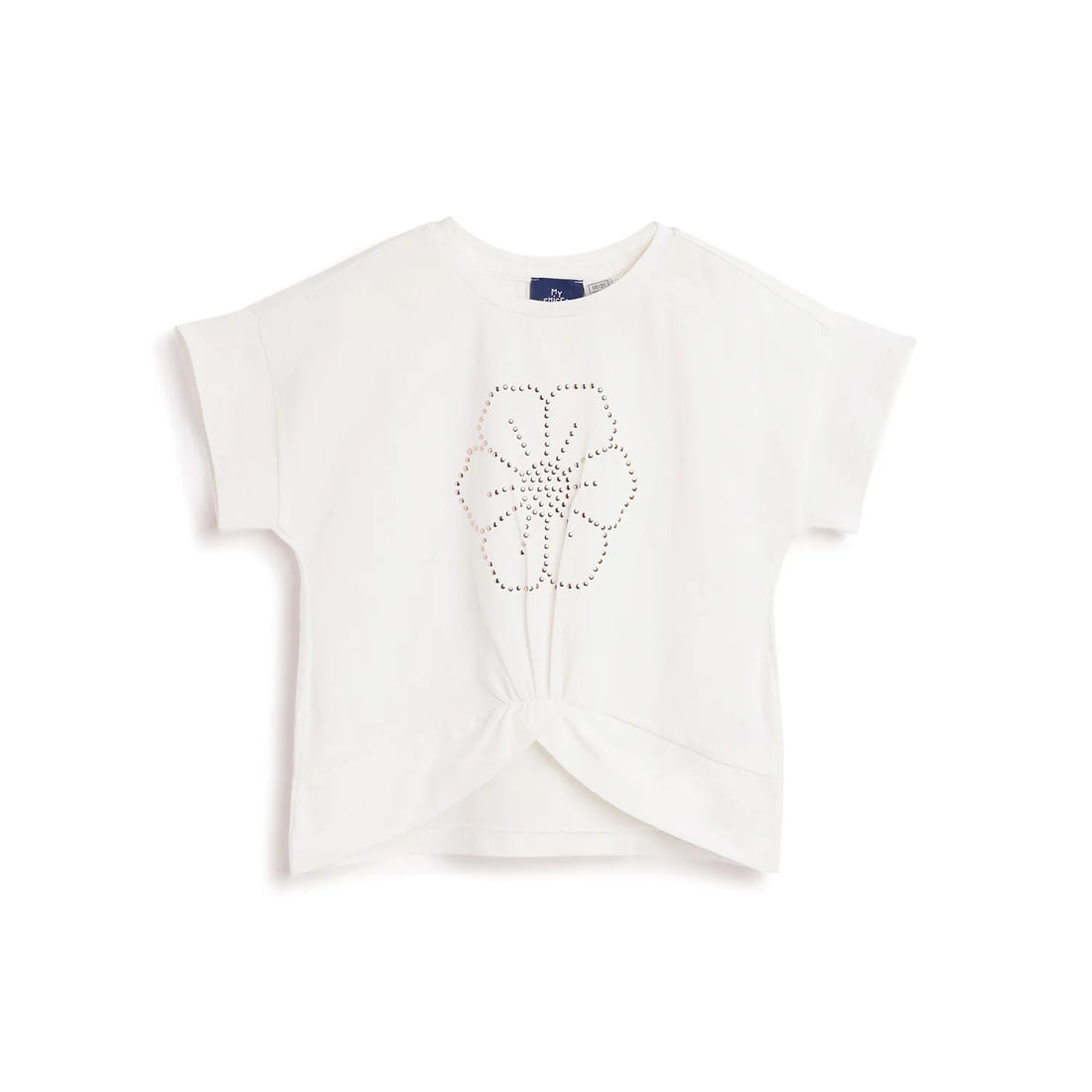 Girls White Floral Printed T-shirt