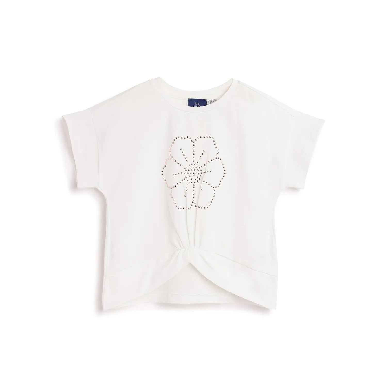 Girls White Floral Printed T-shirt