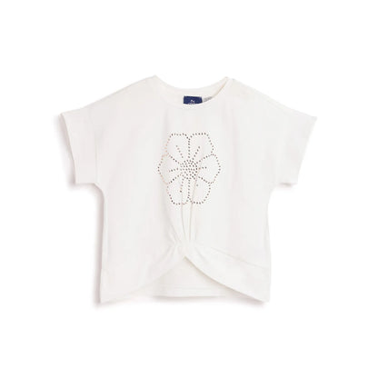 Girls White Floral Printed T-shirt