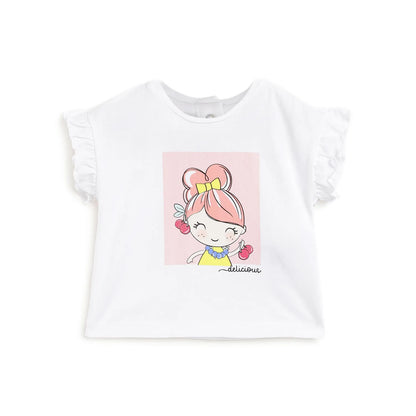 Girls White Graphic Printed T-shirt