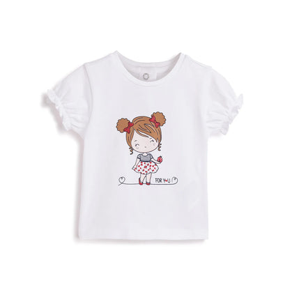 Girls White Graphic Printed T-shirt
