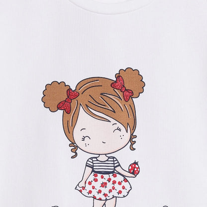 Girls White Graphic Printed T-shirt