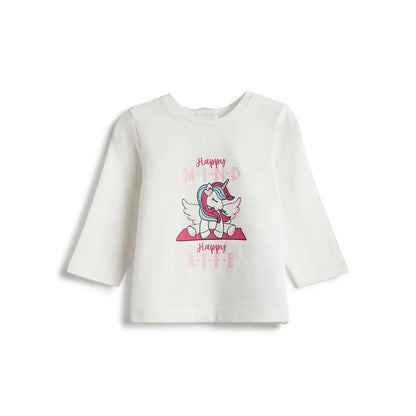 Girls White Graphic Printed T- Shirt