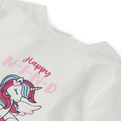 Girls White Graphic Printed T- Shirt