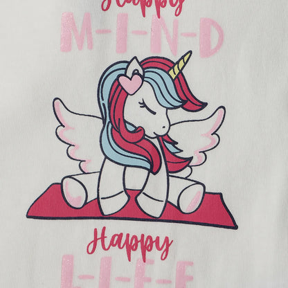 Girls White Graphic Printed T- Shirt