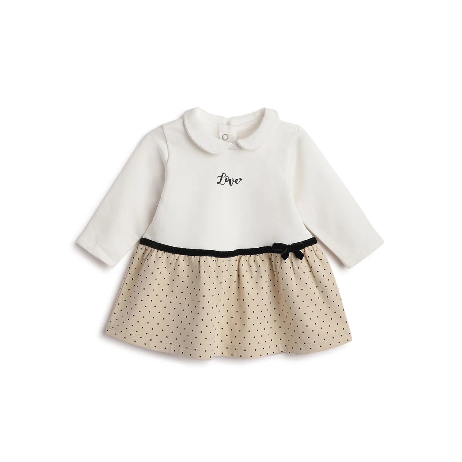 Girls White Polka Dot Printed Dress