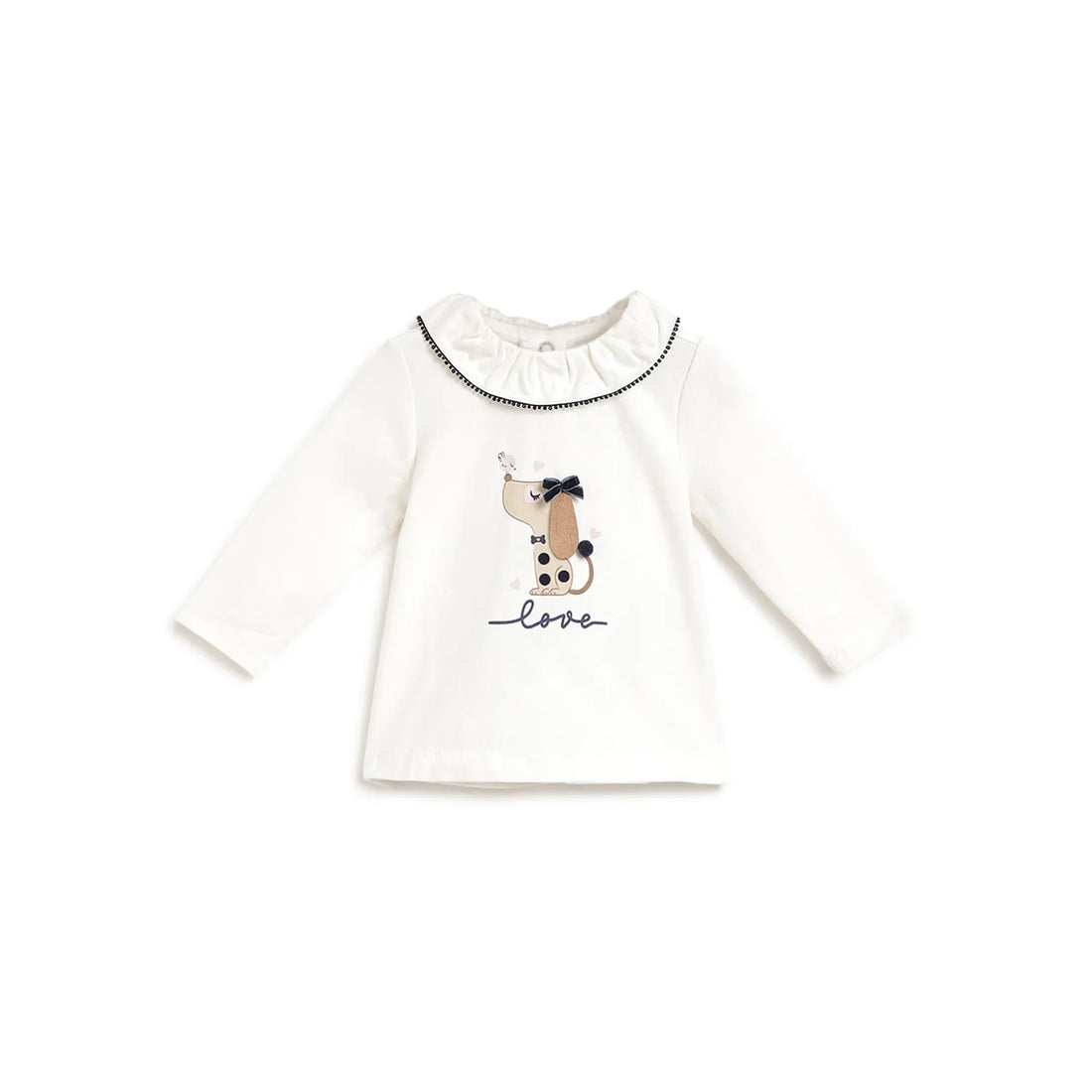 Girls White Printed Applique T-shirt