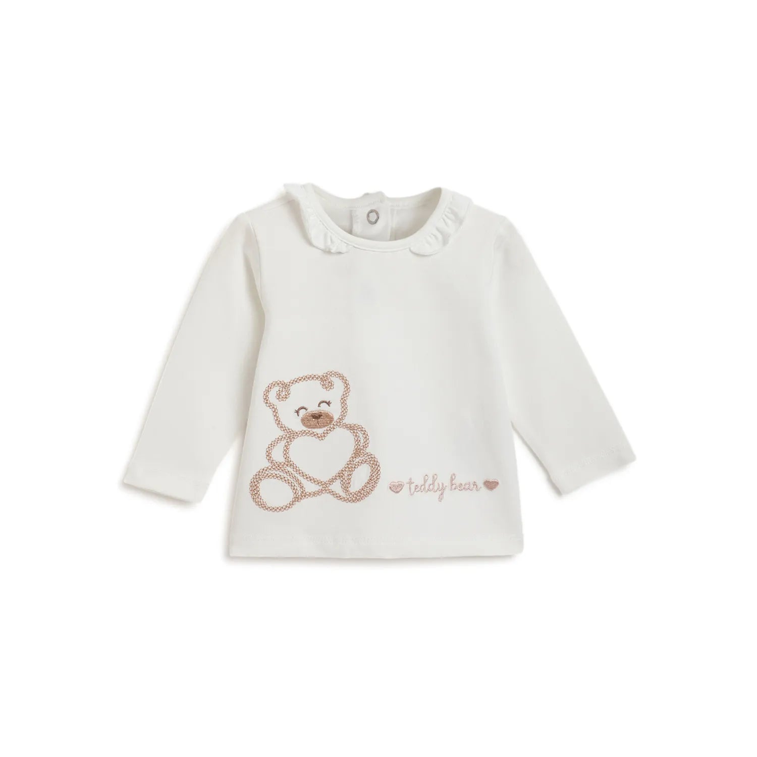 Girls White Printed Applique T-shirt