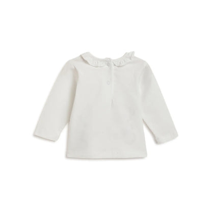 Girls White Printed Applique T-shirt