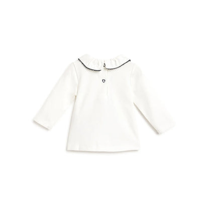 Girls White Printed Applique T-shirt