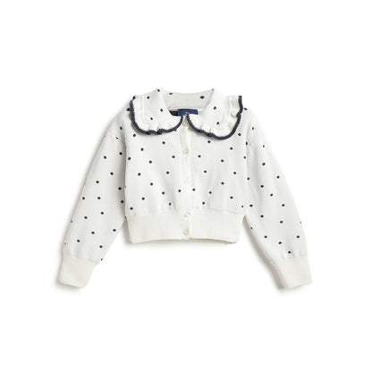 Girls White Printed Cardigan