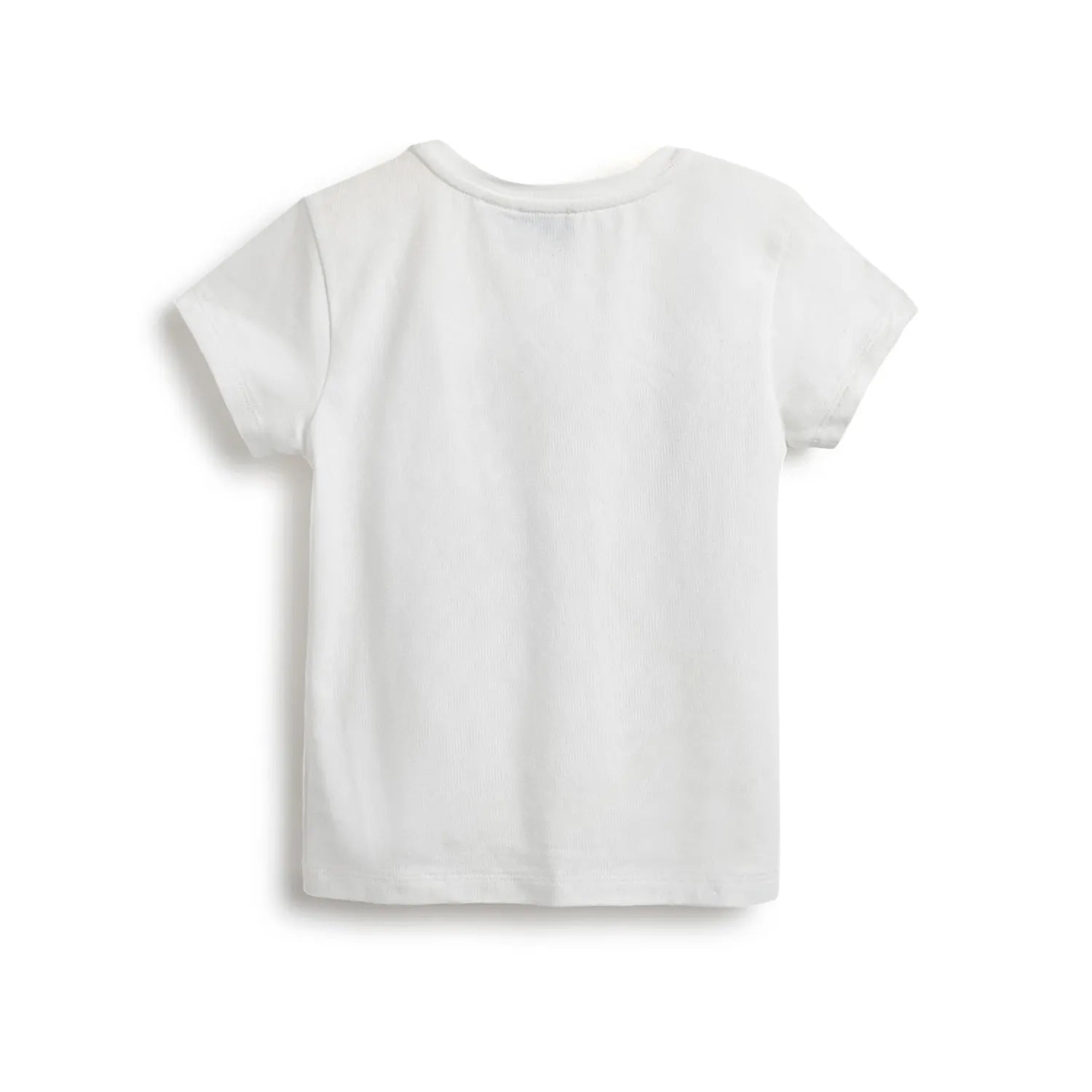 Girls White Printed Cotton T-shirt