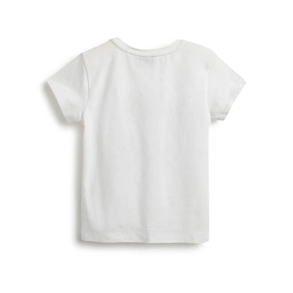 Girls White Printed Cotton T-shirt