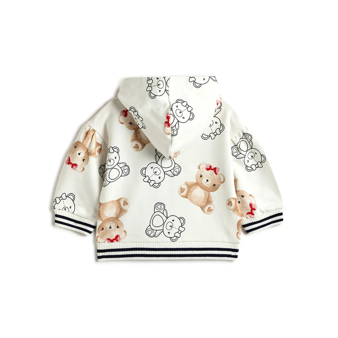 Girls White Printed Hooded Cardigan