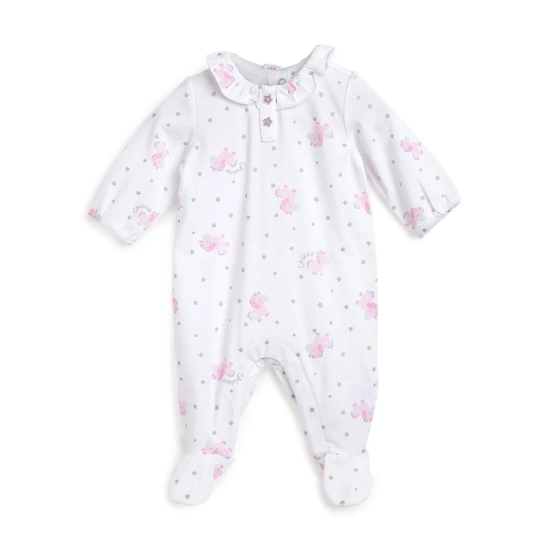 Girls White Printed Leg Opening Babysuit