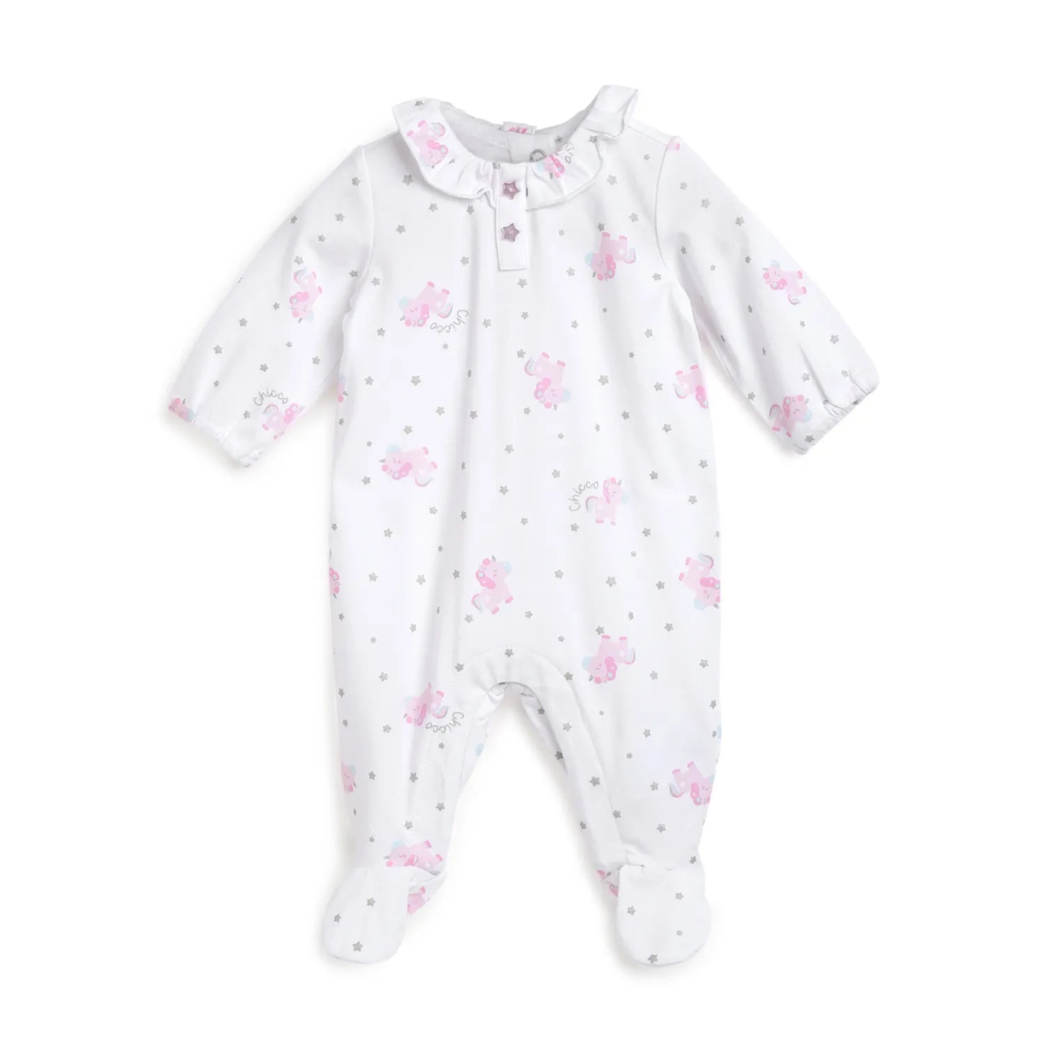 Girls White Printed Leg Opening Babysuit