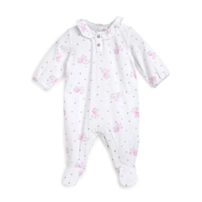 Girls White Printed Leg Opening Babysuit