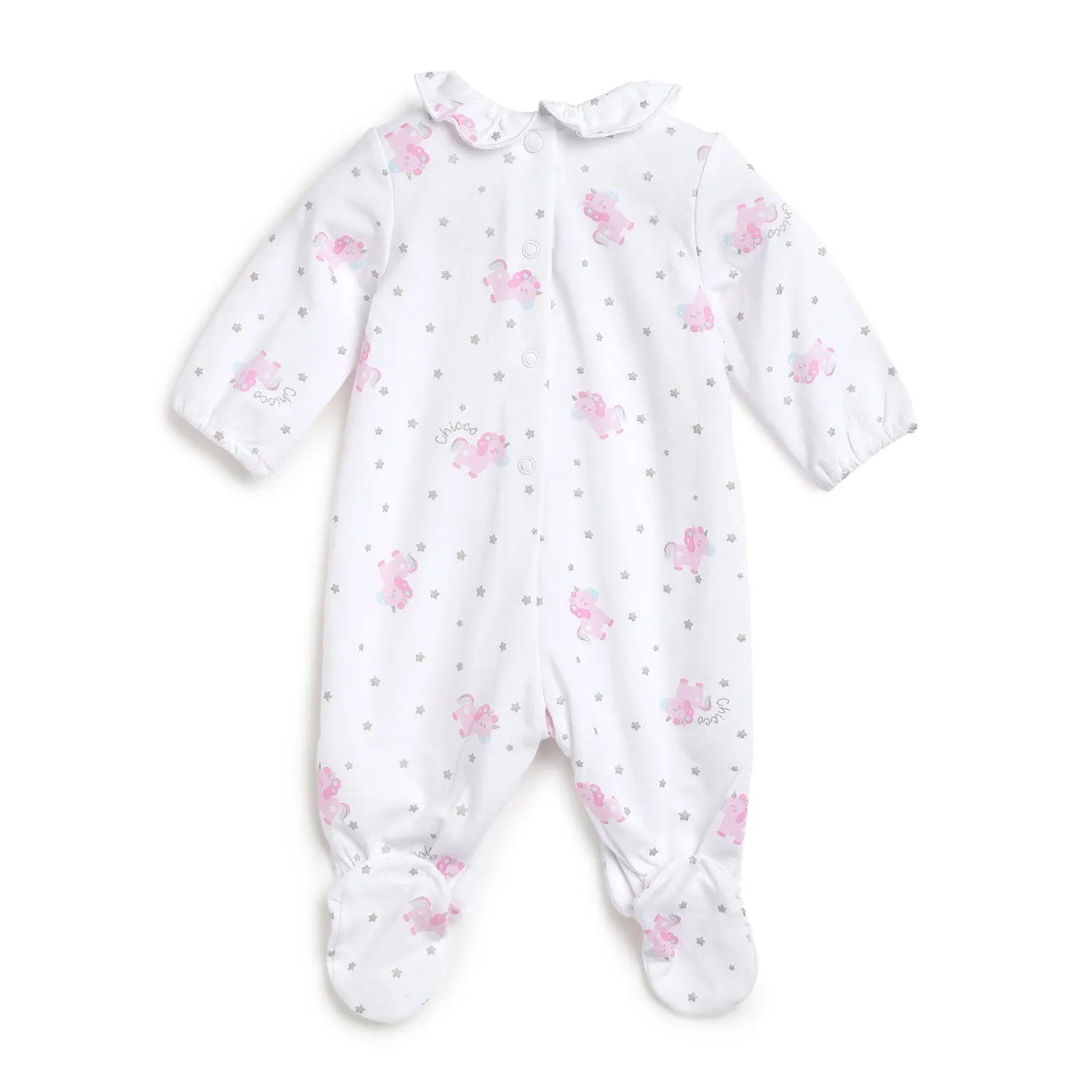 Girls White Printed Leg Opening Babysuit