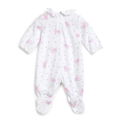 Girls White Printed Leg Opening Babysuit