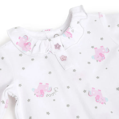 Girls White Printed Leg Opening Babysuit