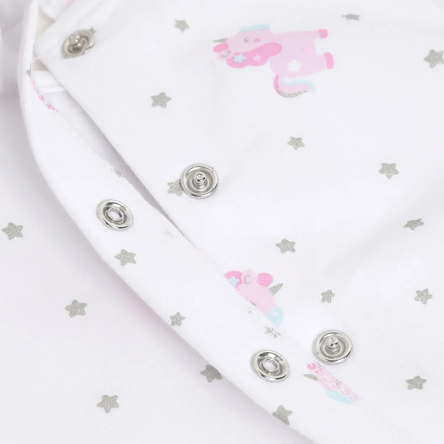 Girls White Printed Leg Opening Babysuit