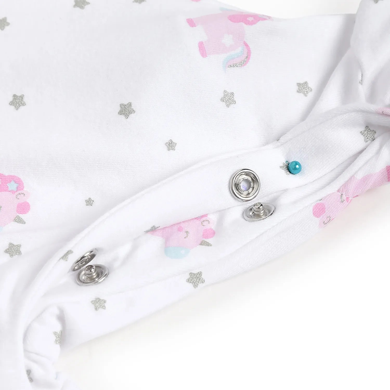 Girls White Printed Leg Opening Babysuit