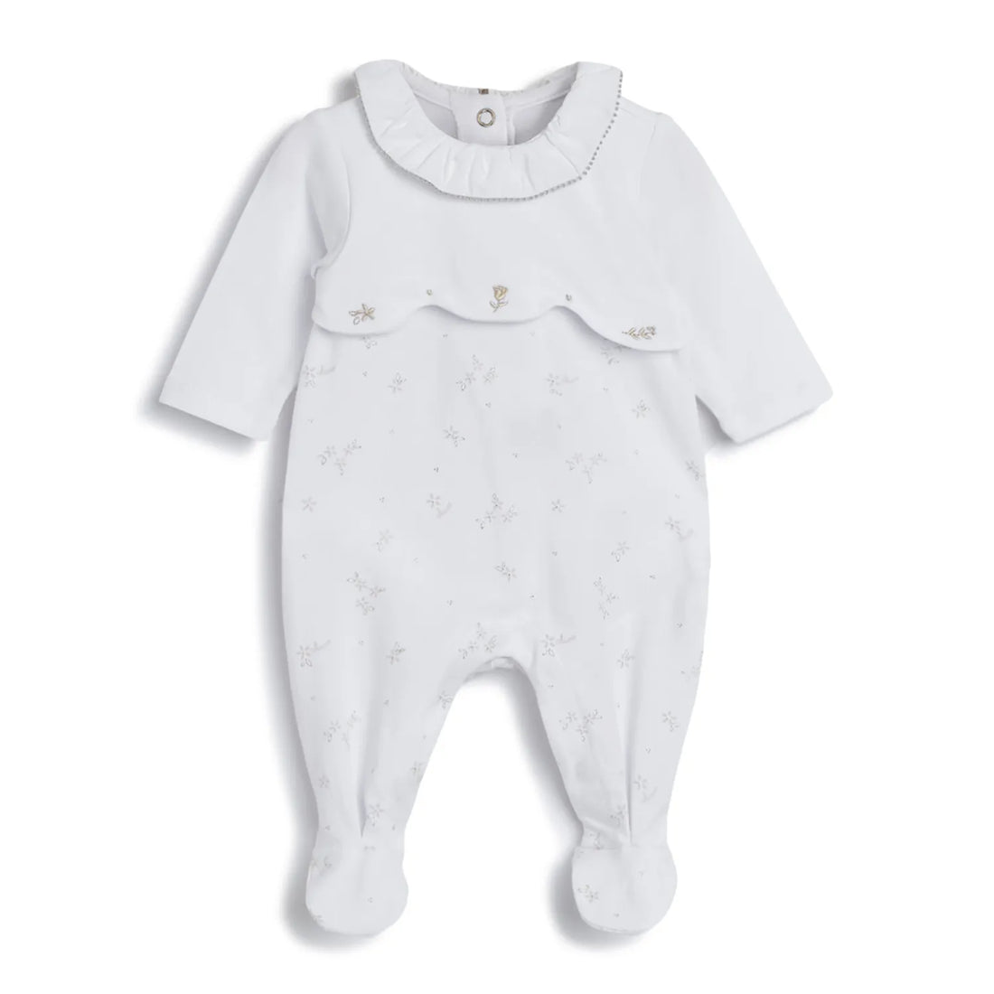 Girls White Printed Leg Opening Babysuit