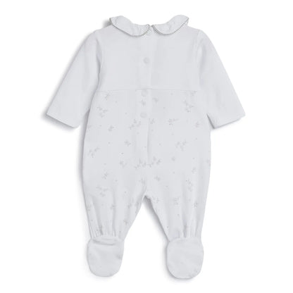 Girls White Printed Leg Opening Babysuit