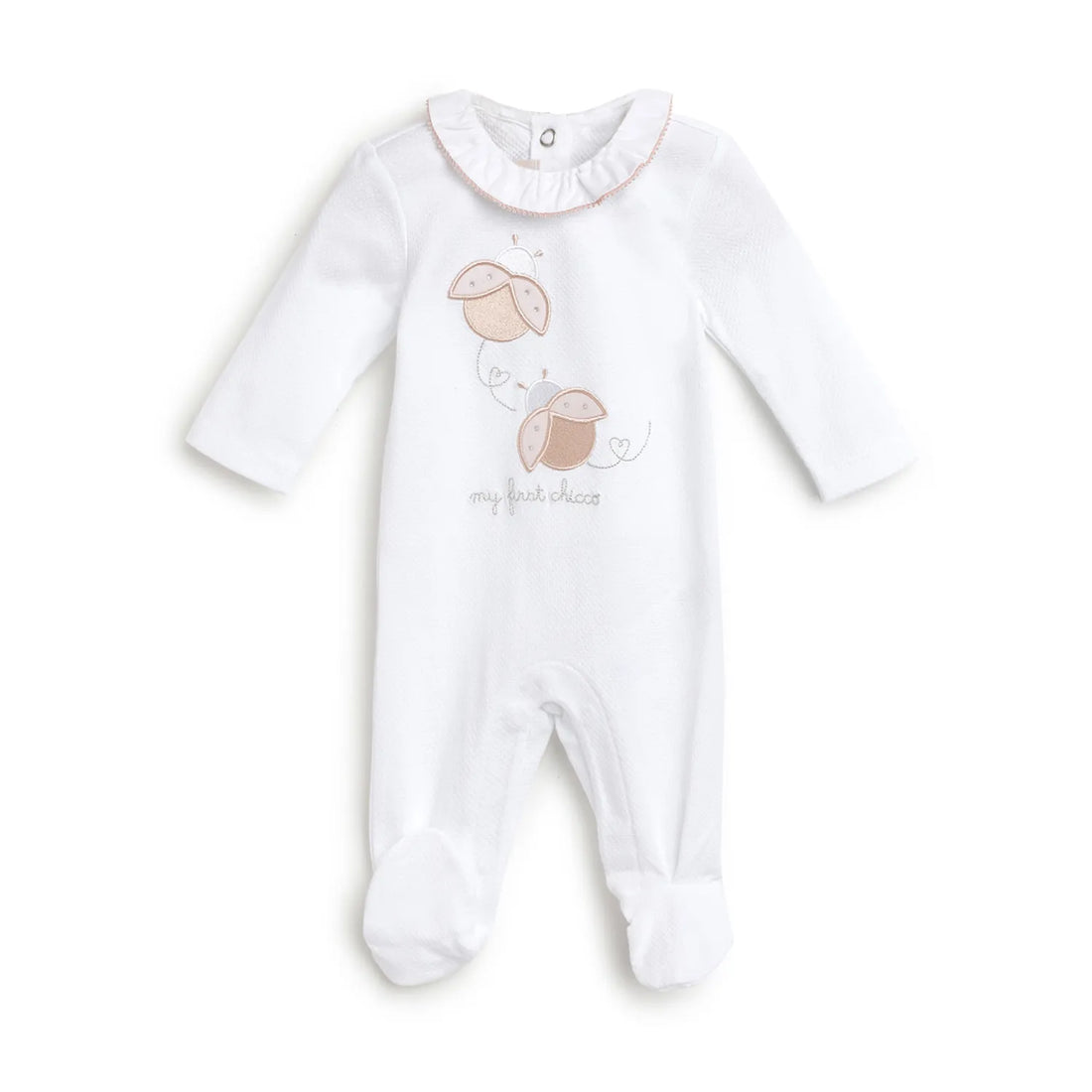 Girls White Printed Leg Opening Babysuit