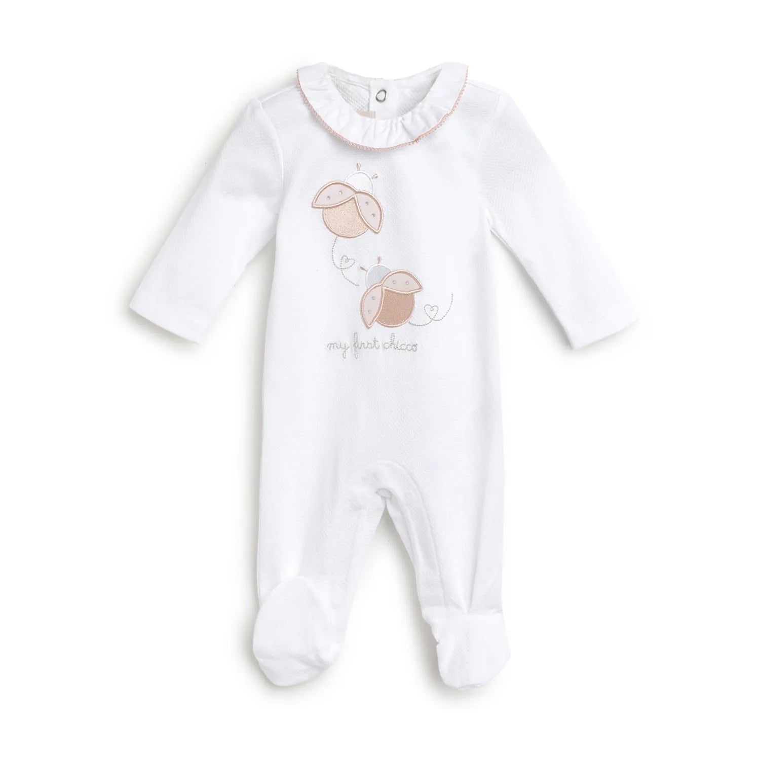 Girls White Printed Leg Opening Babysuit