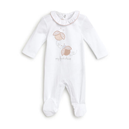 Girls White Printed Leg Opening Babysuit