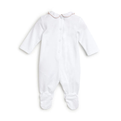 Girls White Printed Leg Opening Babysuit