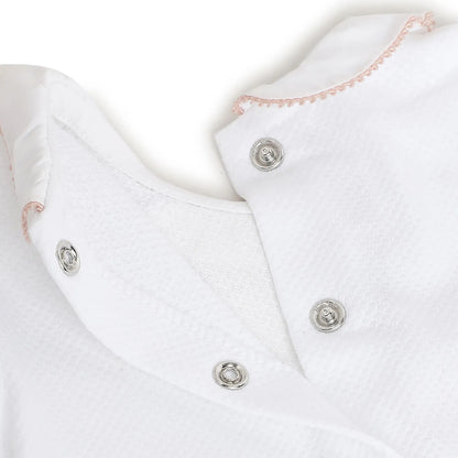 Girls White Printed Leg Opening Babysuit