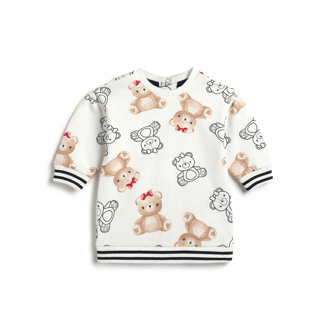 Girls White Printed Long Sleeve Dress