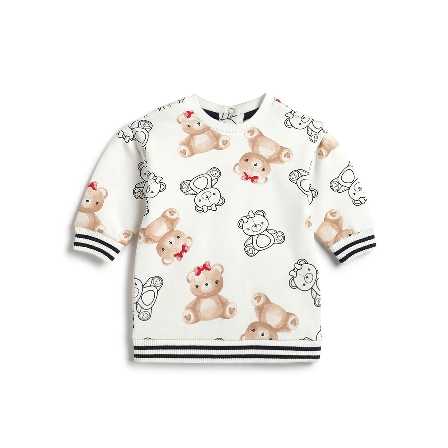 Girls White Printed Long Sleeve Dress