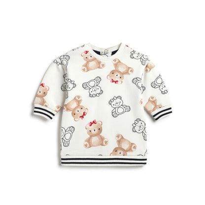 Girls White Printed Long Sleeve Dress