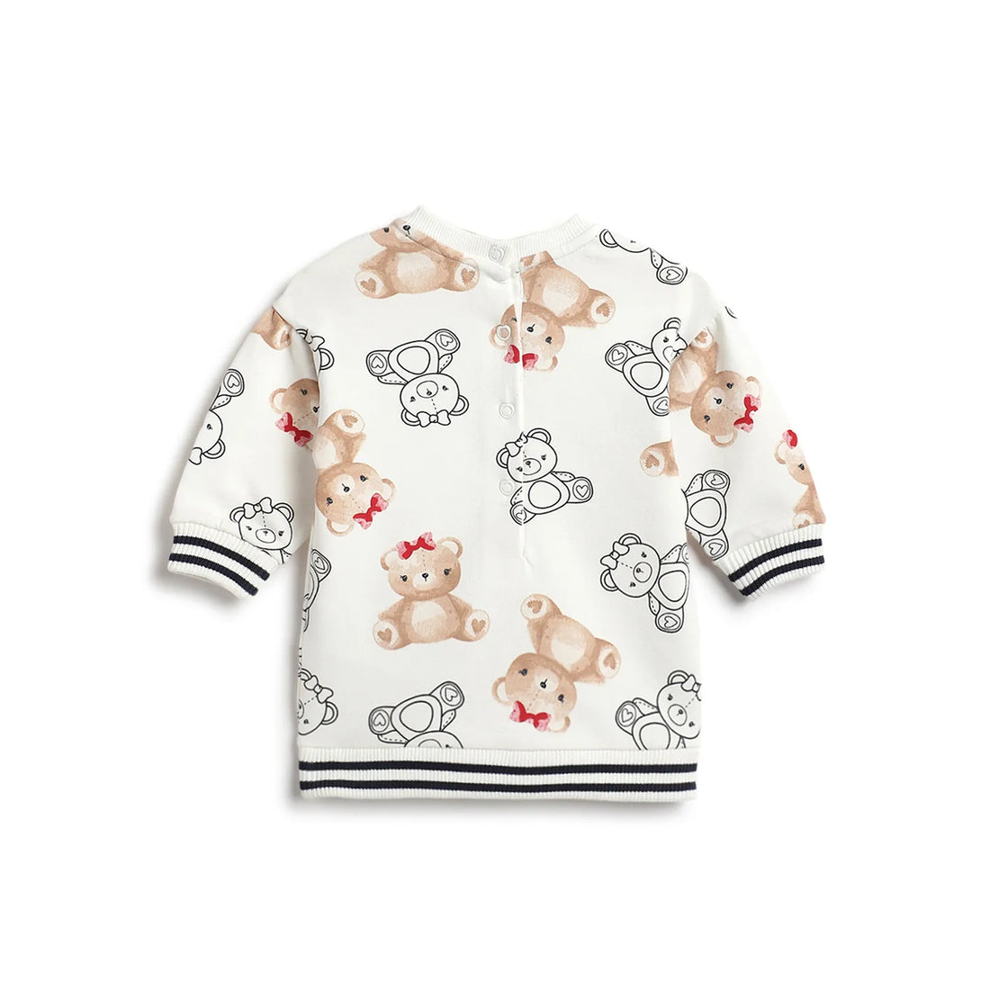 Girls White Printed Long Sleeve Dress