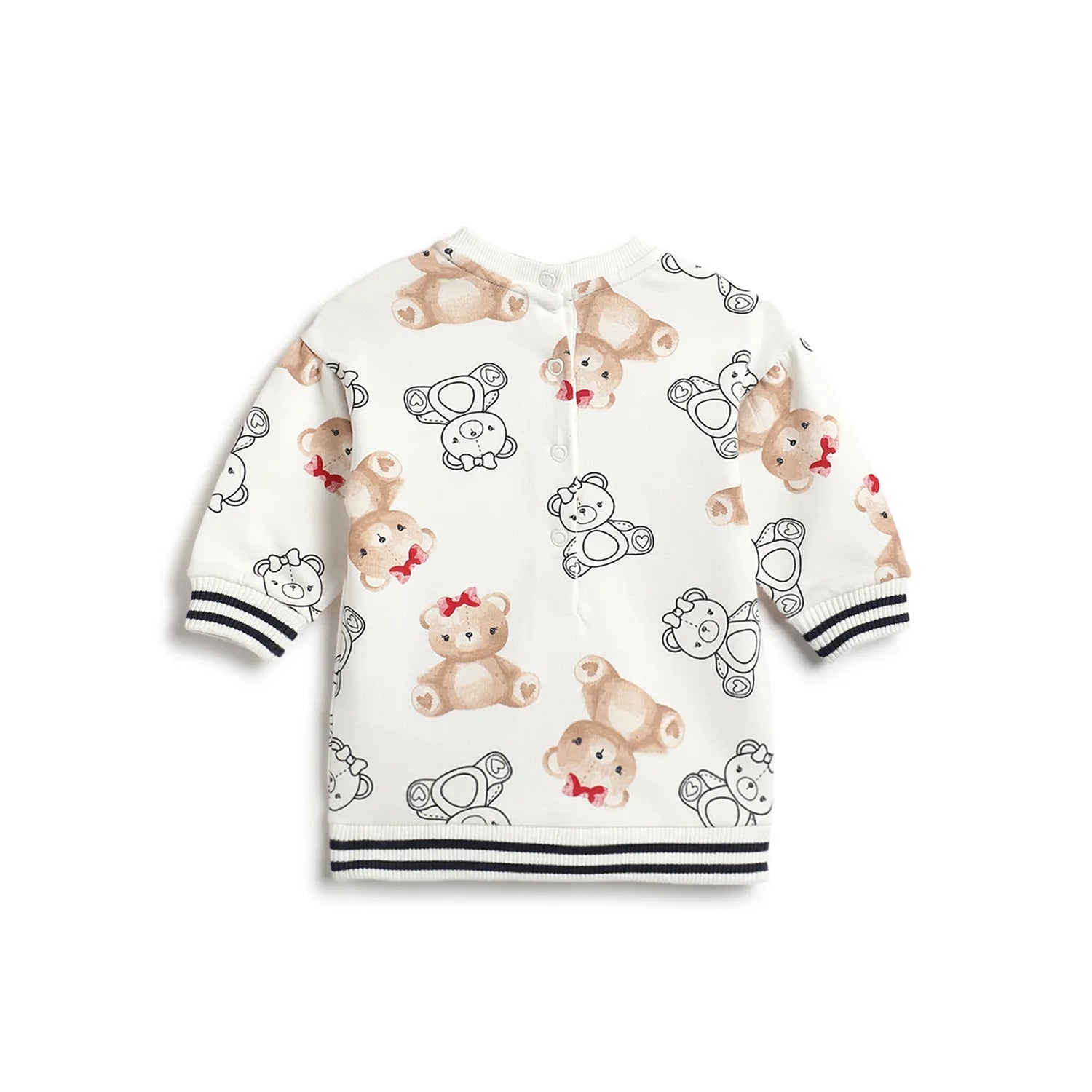 Girls White Printed Long Sleeve Dress