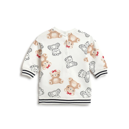 Girls White Printed Long Sleeve Dress