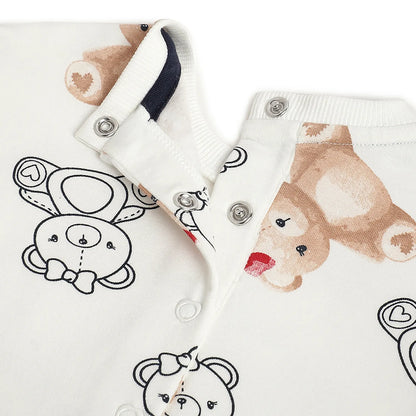 Girls White Printed Long Sleeve Dress