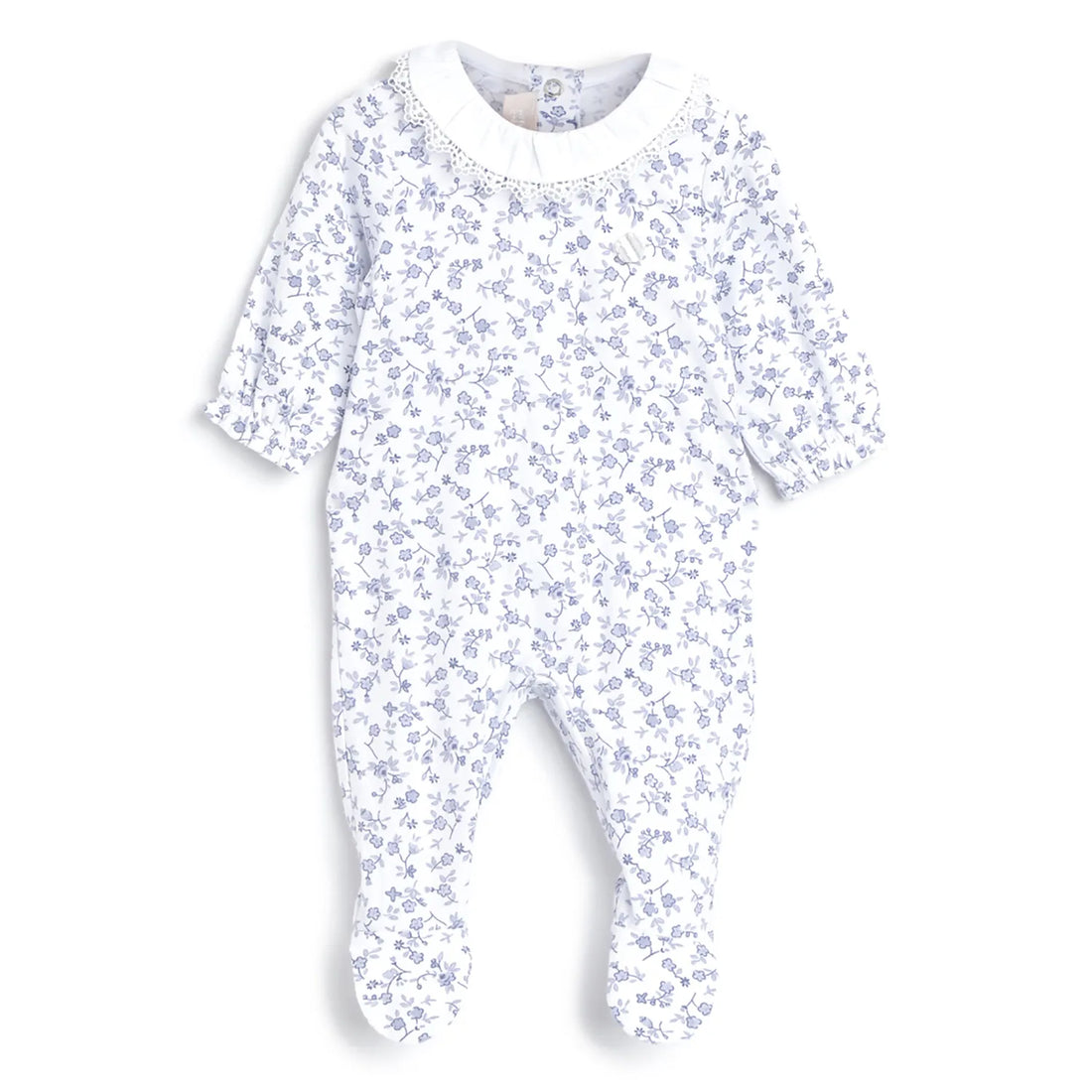 Girls White Printed Nappy Opening Babysuit