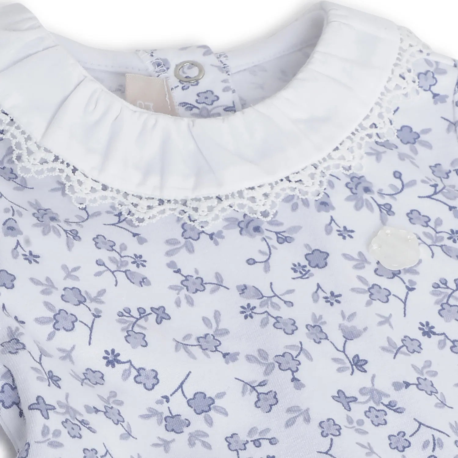 Girls White Printed Nappy Opening Babysuit