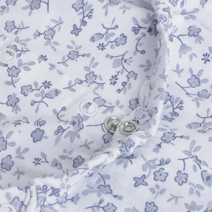 Girls White Printed Nappy Opening Babysuit