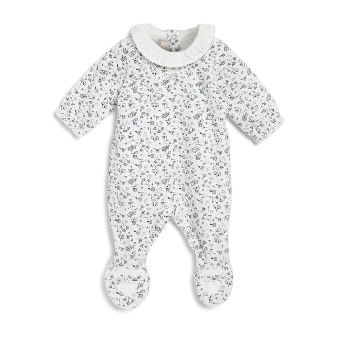 Girls White Printed Nappy Opening Babysuit
