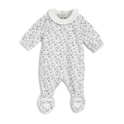 Girls White Printed Nappy Opening Babysuit