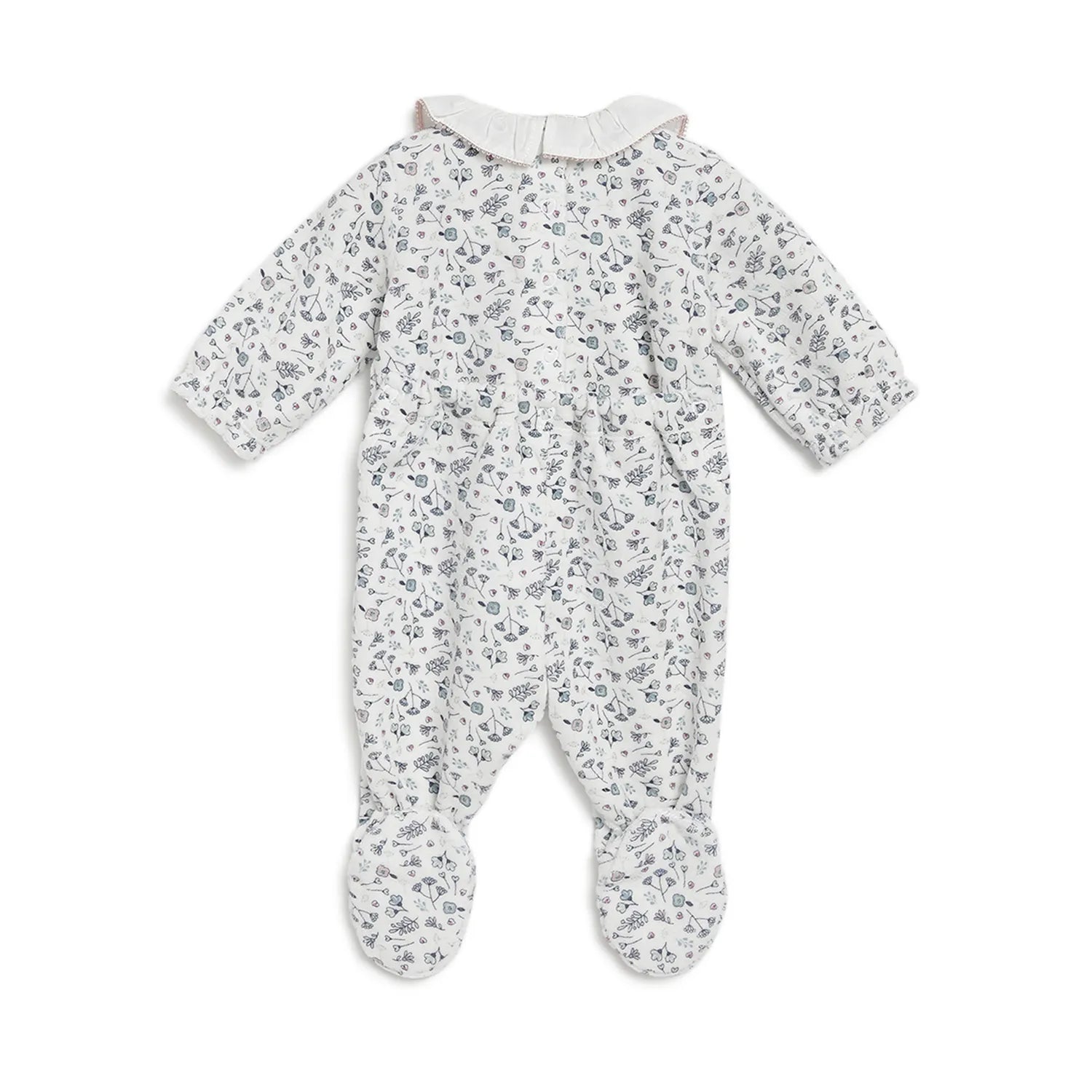 Girls White Printed Nappy Opening Babysuit