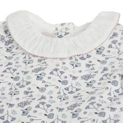 Girls White Printed Nappy Opening Babysuit