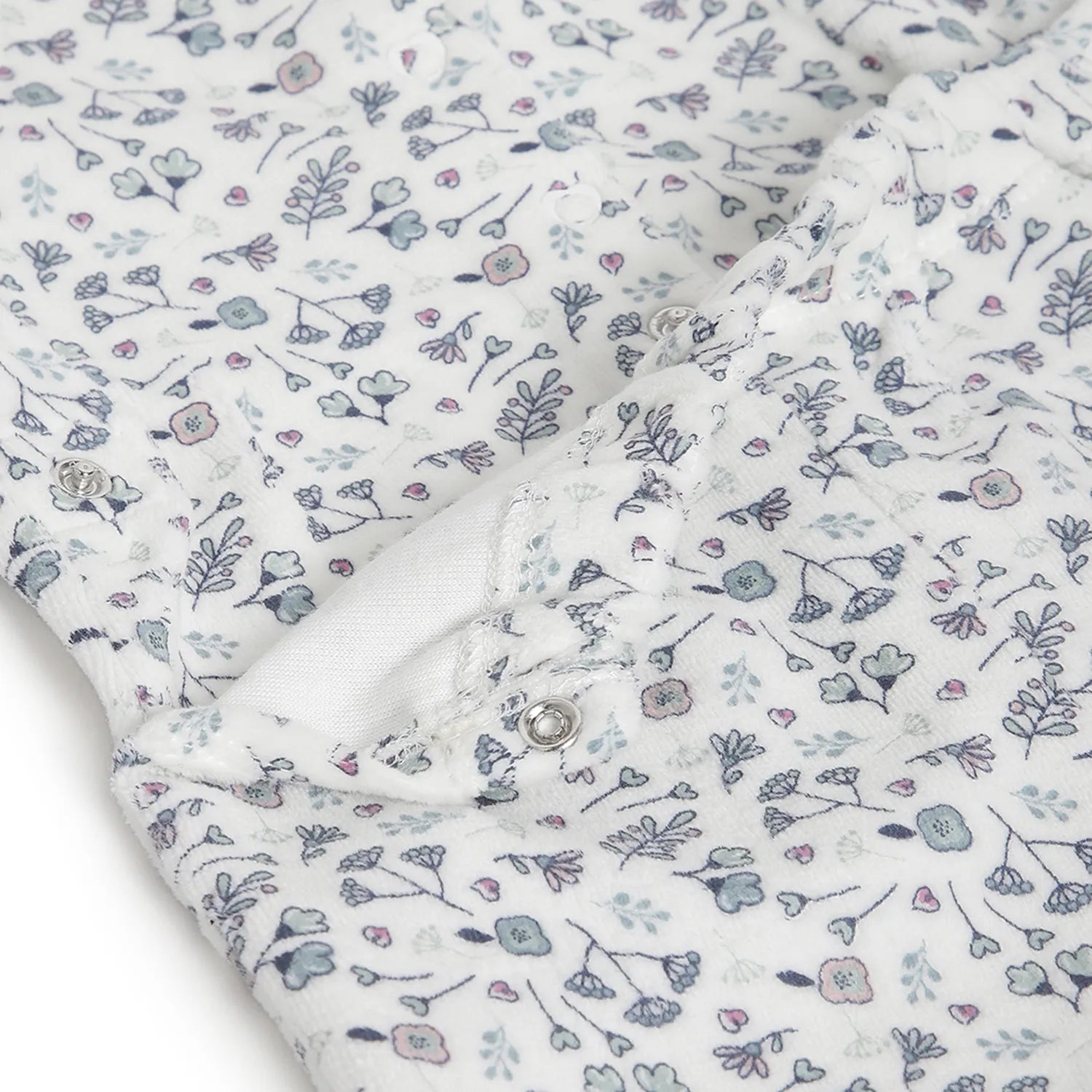 Girls White Printed Nappy Opening Babysuit